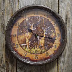 rustic deer couple wall clock