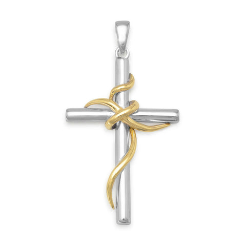 14k Gold & Sterling Silver Wrapped Cross Pendant