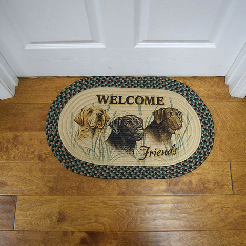 Welcome Friends Labrador Dogs Braided Oval Rug