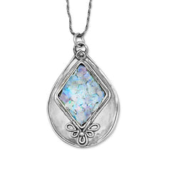 textured ancient roman glass diamond drop necklace