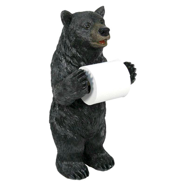 Whimsical Hand Painted Black Bear Standing Wooden Toilet Paper Roll Holder  With Extra Storage, One Size - Ralphs