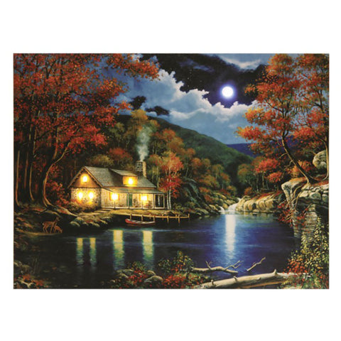 Cabin By The Lake LED  Canvas Art Print