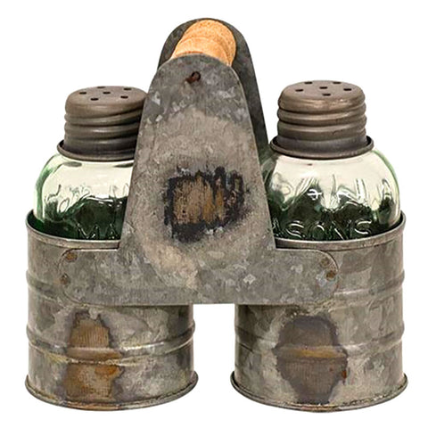 Salt and Pepper Shakers with Galvanized Caddy
