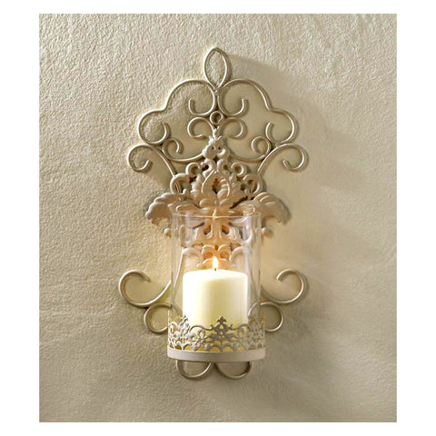 Scrolled Ivory Iron Wall Candle Sconce