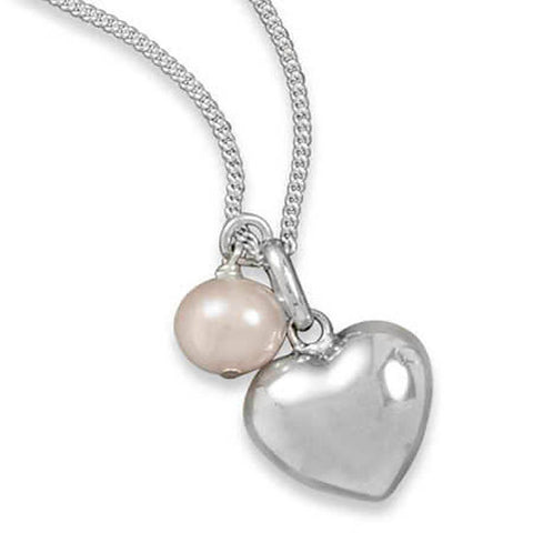 Sterling Silver Heart and Cultured Pearl Necklace