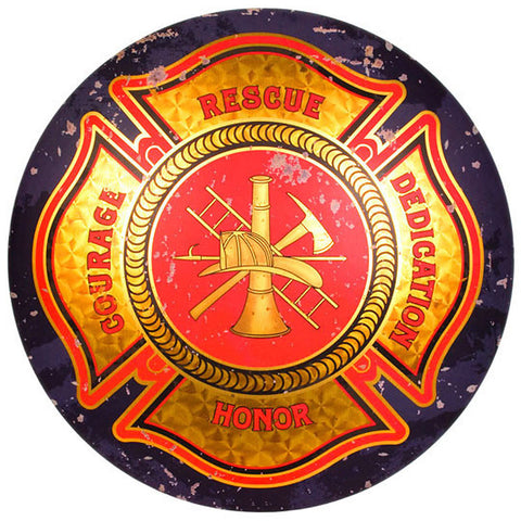 Vintage Domed Firefighter Maltese Cross Sign