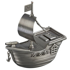 brushed pewter pirate ship bank