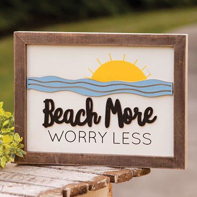 beach more worry less framed sign
