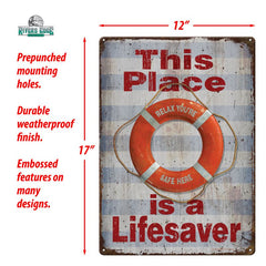 this place is a lifesaver tin sign