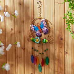 glass leaves butterfly wind chimes