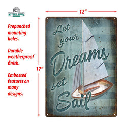 let your dreams set sail tin sign