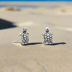 sterling silver oxidized turtle earrings