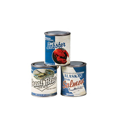 vintage seafood tin cans