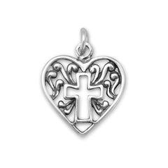 heart and cross charm pendant