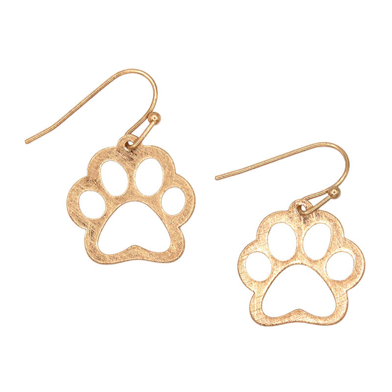 paw print gold french wire earrings