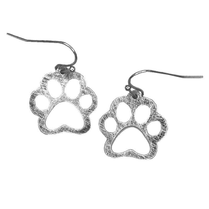 paw print silver french wire earrings