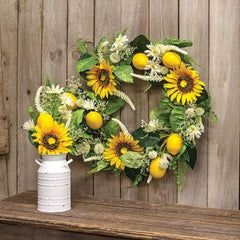 lemon sunflower and daisies wreath