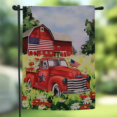 usa truck and barn garden flag