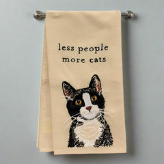 less people more cats kitchen tea towel