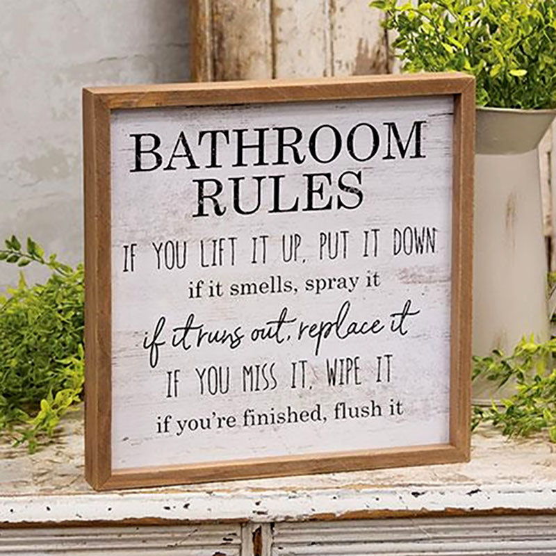 bathroom rules framed sign