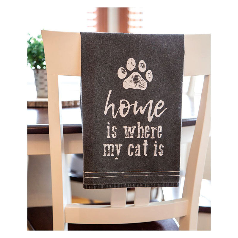 home is where my cat is kitchen dish towel