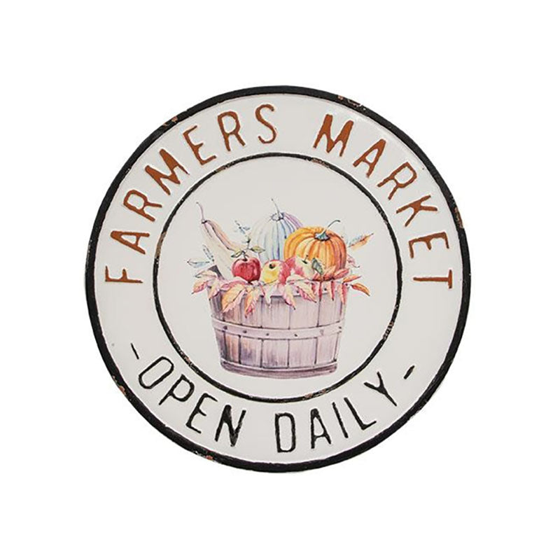 farmers market open daily round sign