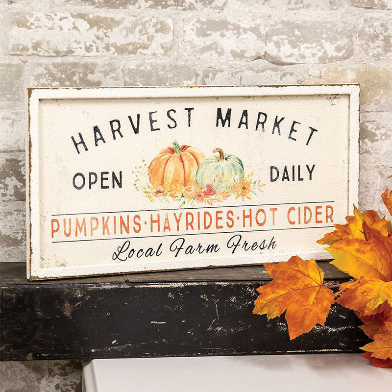 harvest market open daily pumpkins framed metal sign