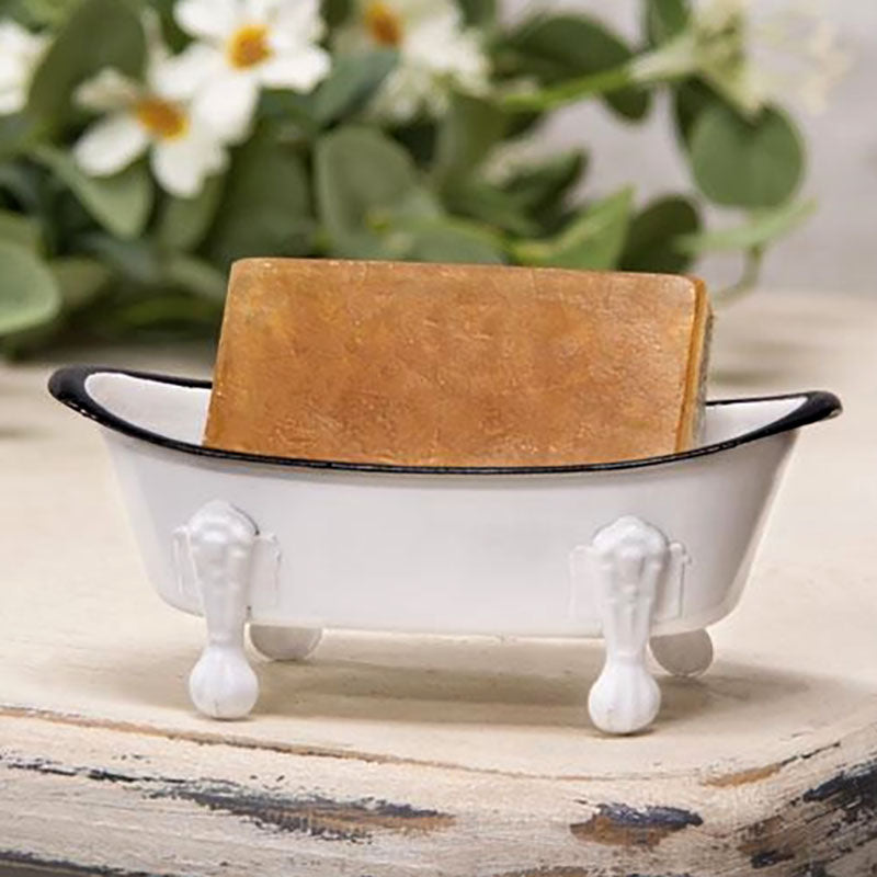 white cast iron bathtub soap dish