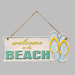 welcome to the beach flip flops hanging sign