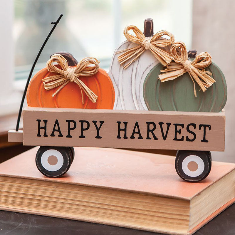 happy harvest pumpkins wagon shelf sitter
