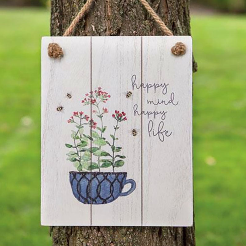 happy mind and life shiplap sign