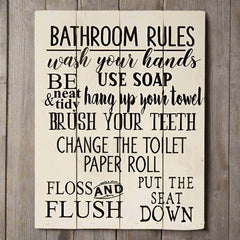 bathroom rules pallet sign