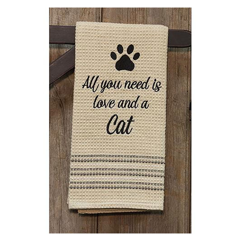love and a cat kitchen dish towel
