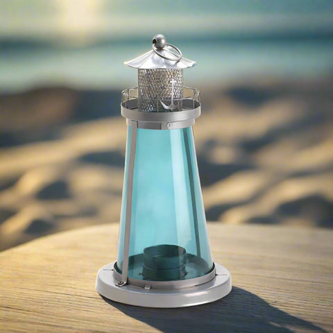 Blue Glass Lighthouse Candle Lamp