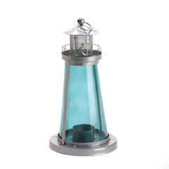 blue glass lighthouse candle lamp