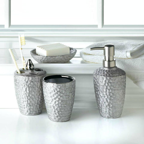 Hammered Silver Bath Accessory Set