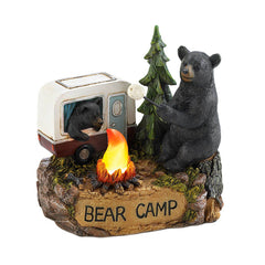 camping bear family lighted figurine