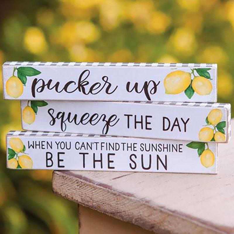pucker up lemon mini stacking signs
