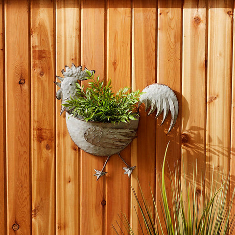 Galvanized Rooster Wall Planter