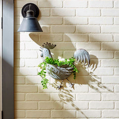galvanized rooster wall planter