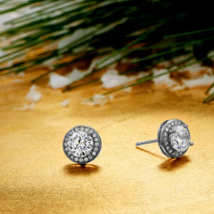 elegant halo cubic zirconia stud earrings
