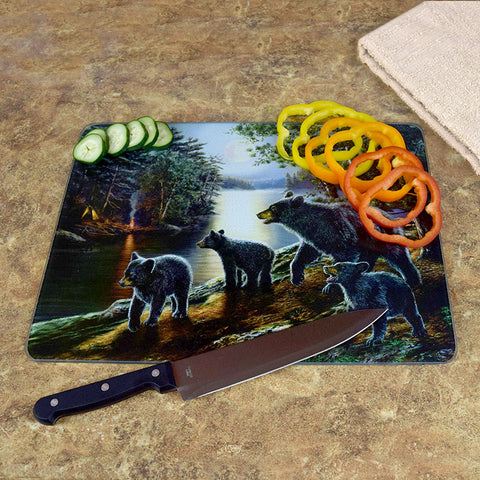 Black Bears Glass Cutting Board