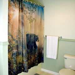 black bear shadow in the mist shower curtain