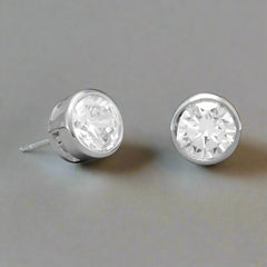 7mm round bezel cz post earrings