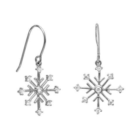8 Point CZ Snowflake French Wire Earrings