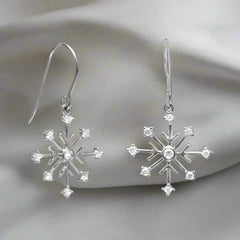 8 point cz snowflake french wire earrings