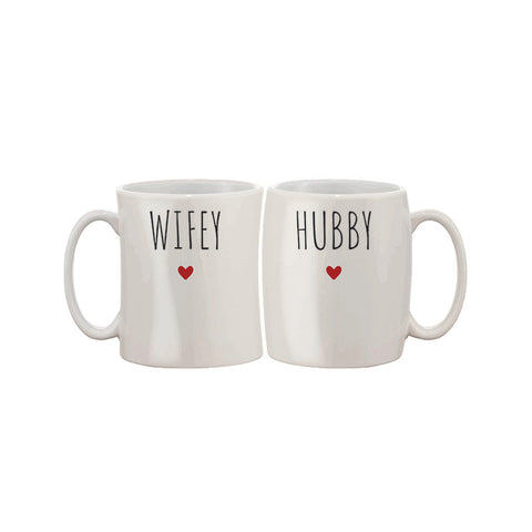 Hubby & Wifey Heart Mugs - Set of 2