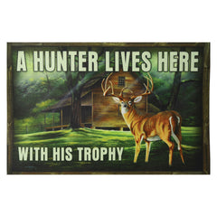 a hunter lives here with his trophy deer door mat