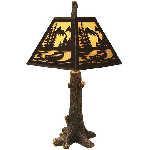 Alpine Tree Trunk Canoe Silhouette Lamp