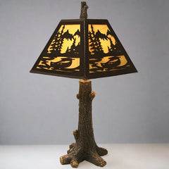 alpine tree trunk canoe silhouette lamp
